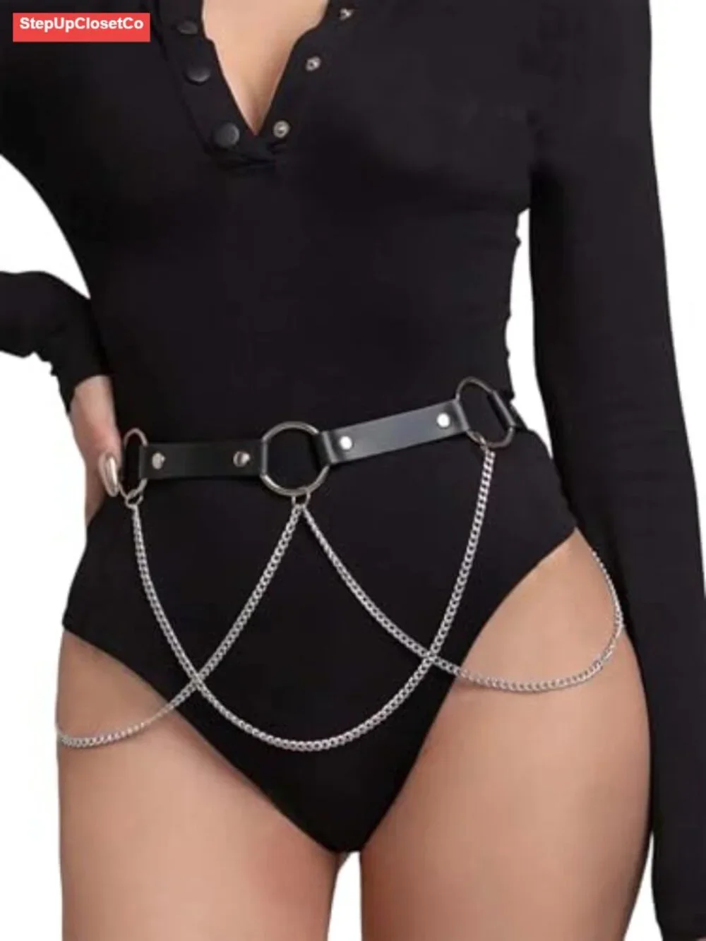 Faux Leather Chain Waist Belt Gothic Punk Adjustable